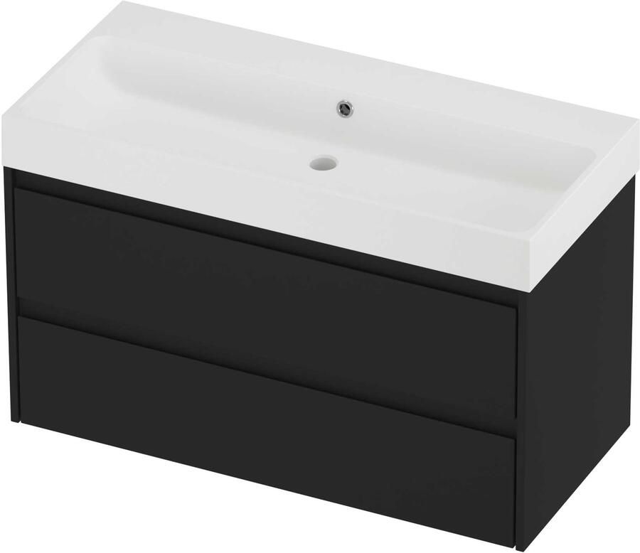 Proline Podium Badmeubelset Polystone Loft 100x46x62 cm Mat White Mat Zwart