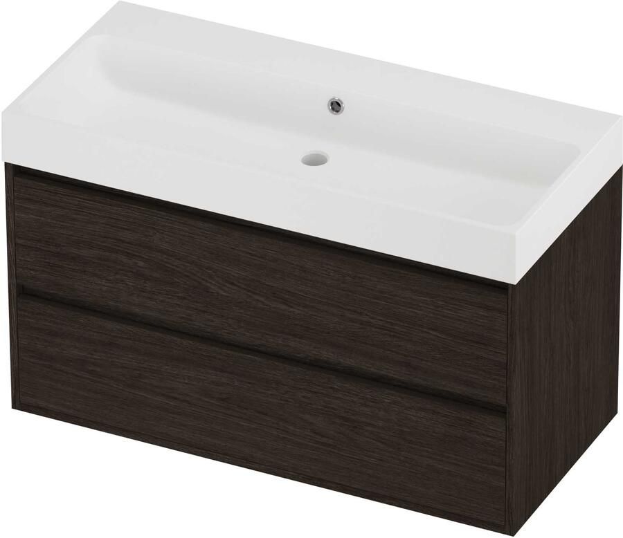 Proline Podium Badmeubelset Polystone Loft 100x46x62 cm Mat White Mokka Oak