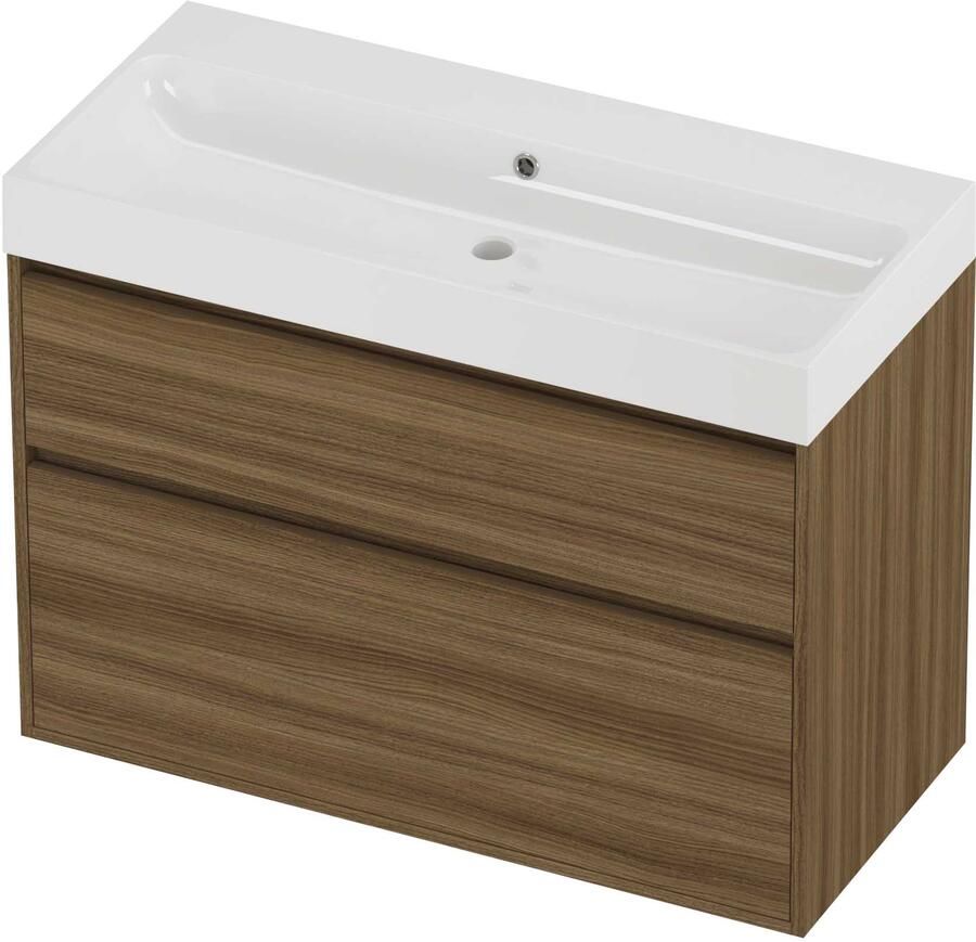Proline Podium Badmeubelset Polystone Loft 100x46x75 cm Glans Wit Caramel Walnut