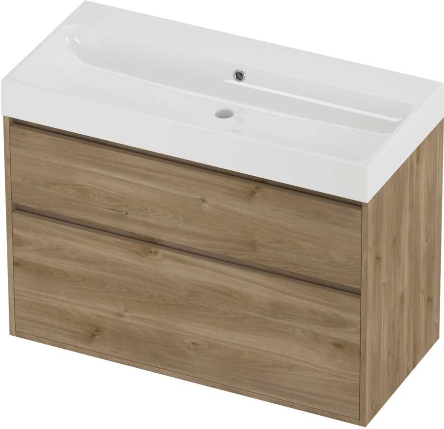 Proline Podium Badmeubelset Polystone Loft 100x46x75 cm Glans Wit Cider Oak