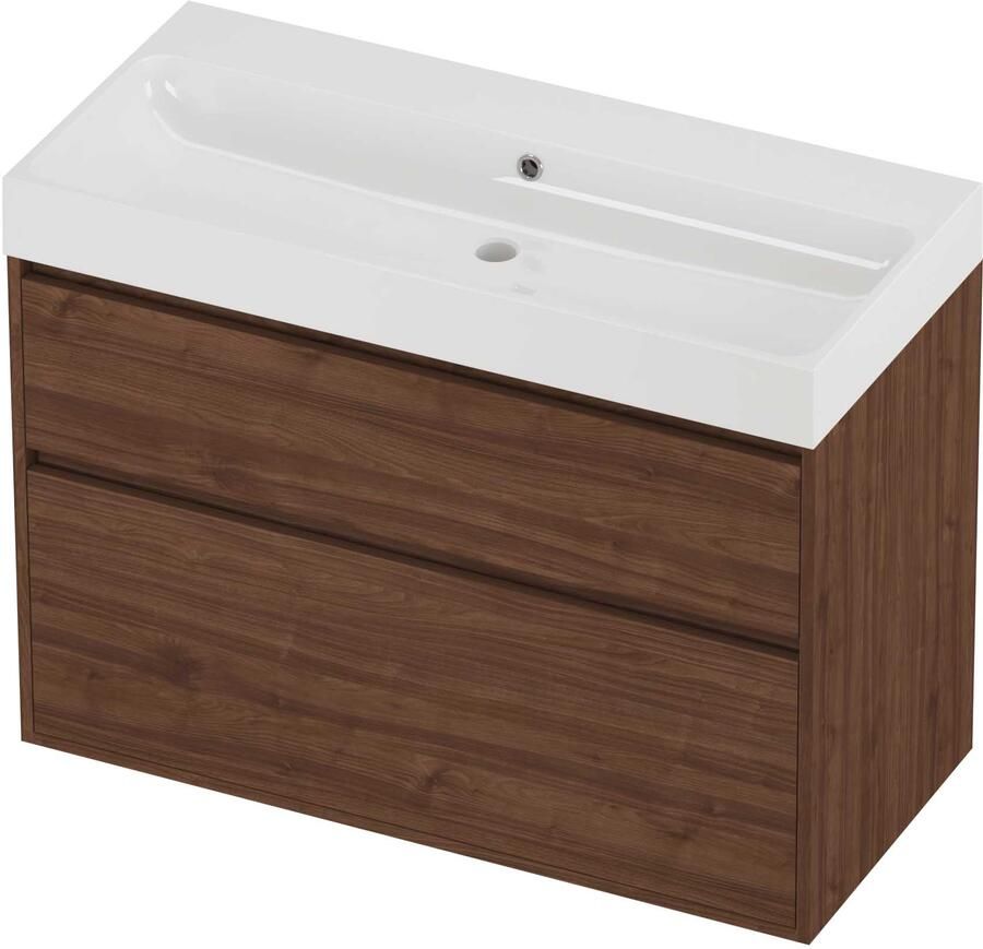 Proline Podium Badmeubelset Polystone Loft 100x46x75 cm Glans Wit Indian Walnut