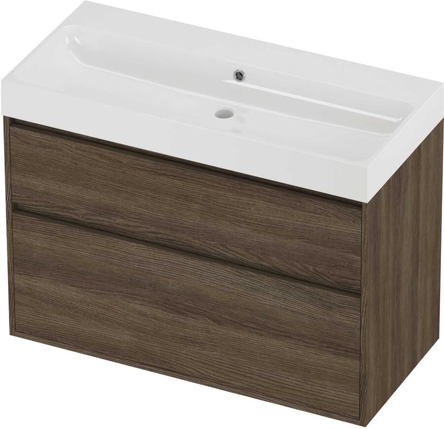 Proline Podium Badmeubelset Polystone Loft 100x46x75 cm Glans Wit Vital Oak