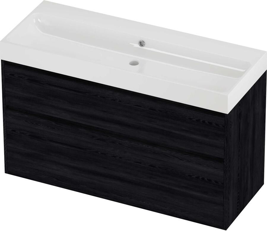 Proline Podium Badmeubelset Polystone Loft 120x46x75 cm Glans Wit Black Oak