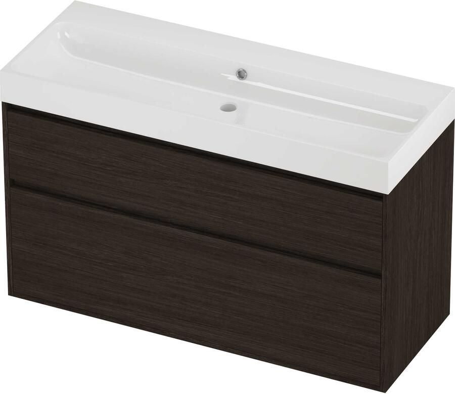 Proline Podium Badmeubelset Polystone Loft 120x46x75 cm Glans Wit Mokka Oak