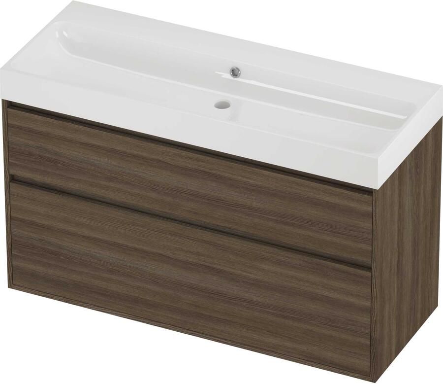 Proline Podium Badmeubelset Polystone Loft 120x46x75 cm Glans Wit Vital Oak