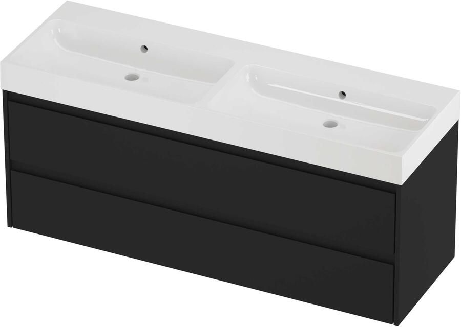 Proline Podium Badmeubelset Polystone Loft 140x46x62 cm Glans Wit Mat Zwart