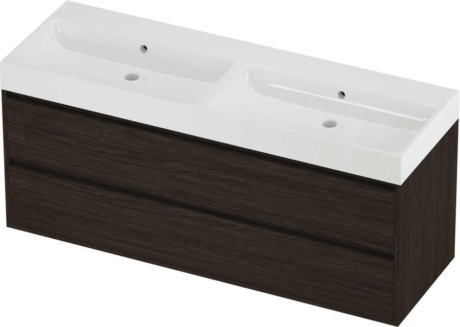 Proline Podium Badmeubelset Polystone Loft 140x46x62 cm Glans Wit Mokka Oak