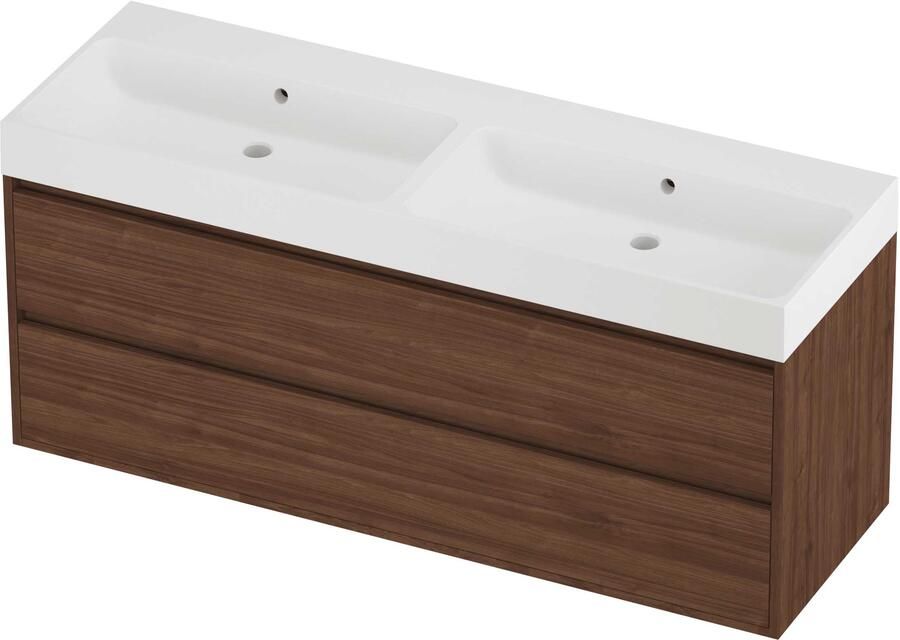 Proline Podium Badmeubelset Polystone Loft 140x46x62 cm Mat White Indian Walnut