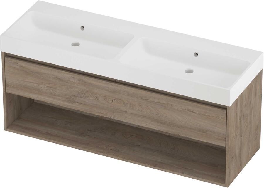 Proline Podium Badmeubelset Polystone Loft 140x46x62 cm Mat White Raw Oak