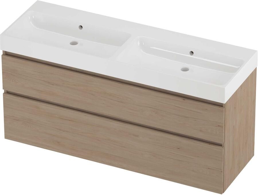 Proline Podium Badmeubelset Polystone Loft 140x46x70 cm Glans Wit Ideal Oak