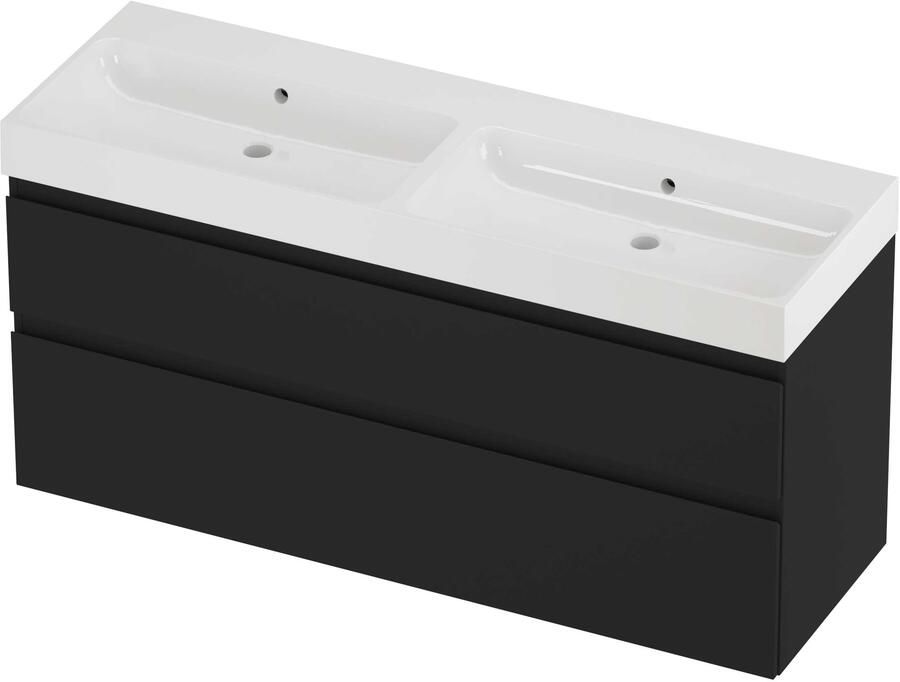 Proline Podium Badmeubelset Polystone Loft 140x46x70 cm Glans Wit Mat Zwart