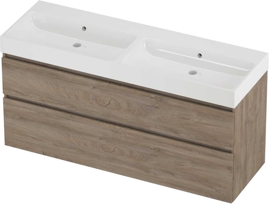 Proline Podium Badmeubelset Polystone Loft 140x46x70 cm Glans Wit Raw Oak