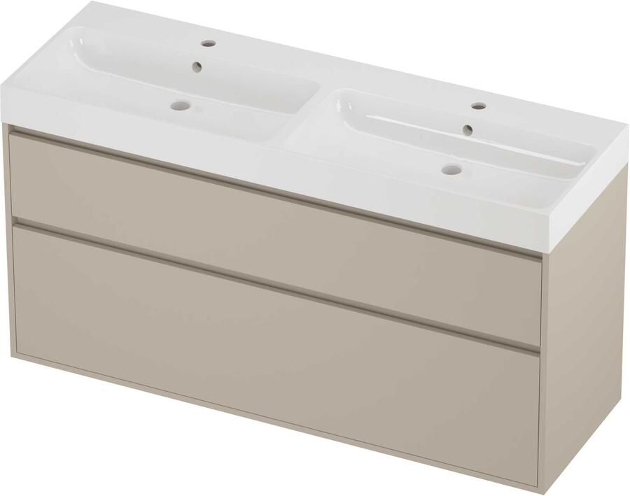 Proline Podium Badmeubelset Polystone Loft 2 Gaten 140x46x75 cm Glans Wit Soft Linen