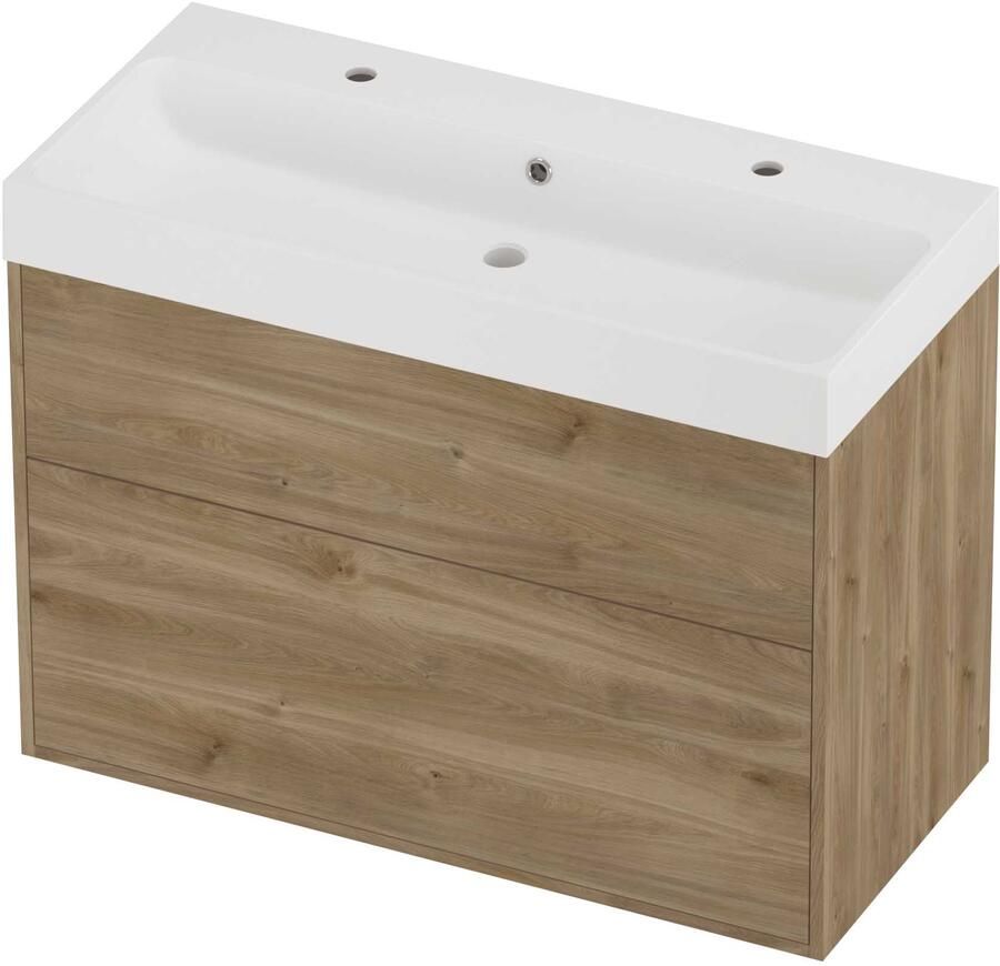 Proline Podium Badmeubelset Polystone Loft 2 Kraangaten 100x46x75 cm Mat White Cider Oak