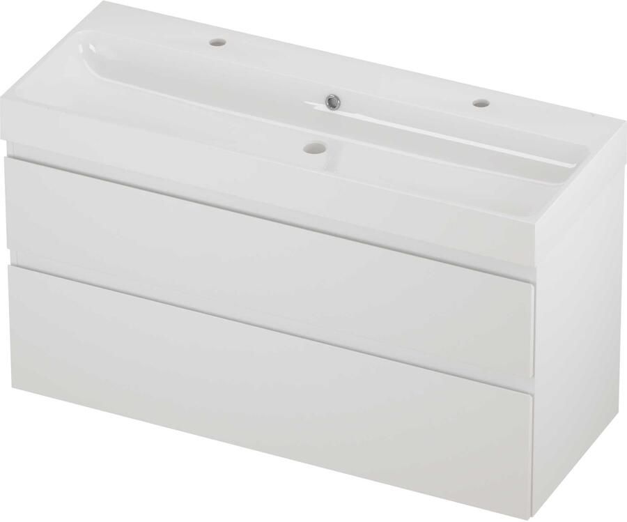 Proline Podium Badmeubelset Polystone Loft 2 Kraangaten 120x46x70 cm Glans Wit Mat Wit