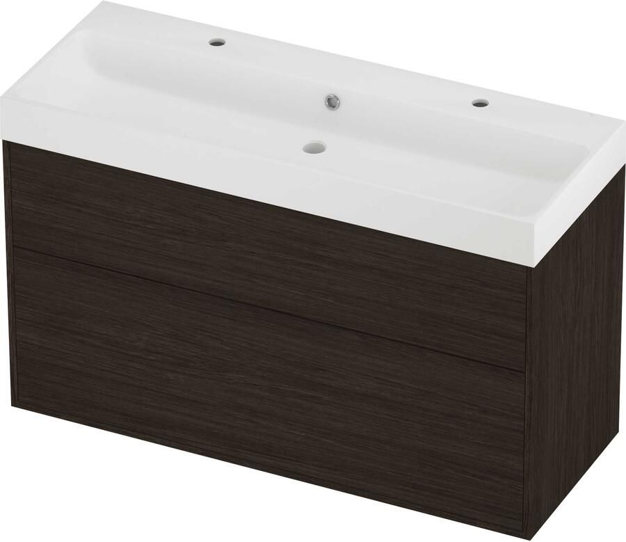 Proline Podium Badmeubelset Polystone Loft 2 Kraangaten 120x46x75 cm Mat White Mokka Oak