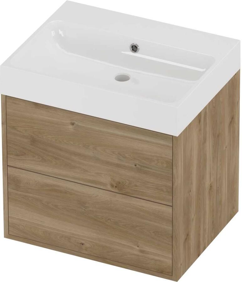 Proline Podium Badmeubelset Polystone Loft 2 Laden 60x46x62 cm Glans Wit Cider Oak