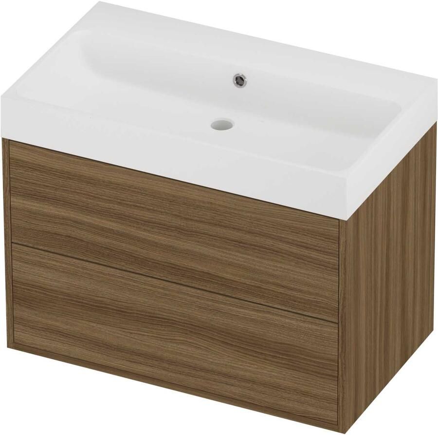 Proline Podium Badmeubelset Polystone Loft 2 Laden 80x46x62 cm Mat White Caramel Walnut