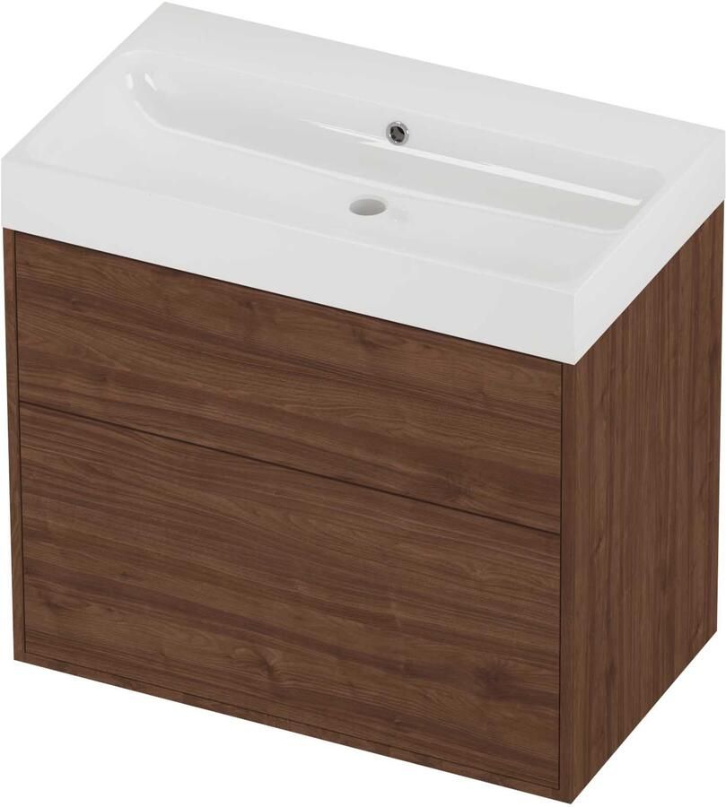 Proline Podium Badmeubelset Polystone Loft 2 Laden 80x46x75 cm Glans Wit Indian Walnut