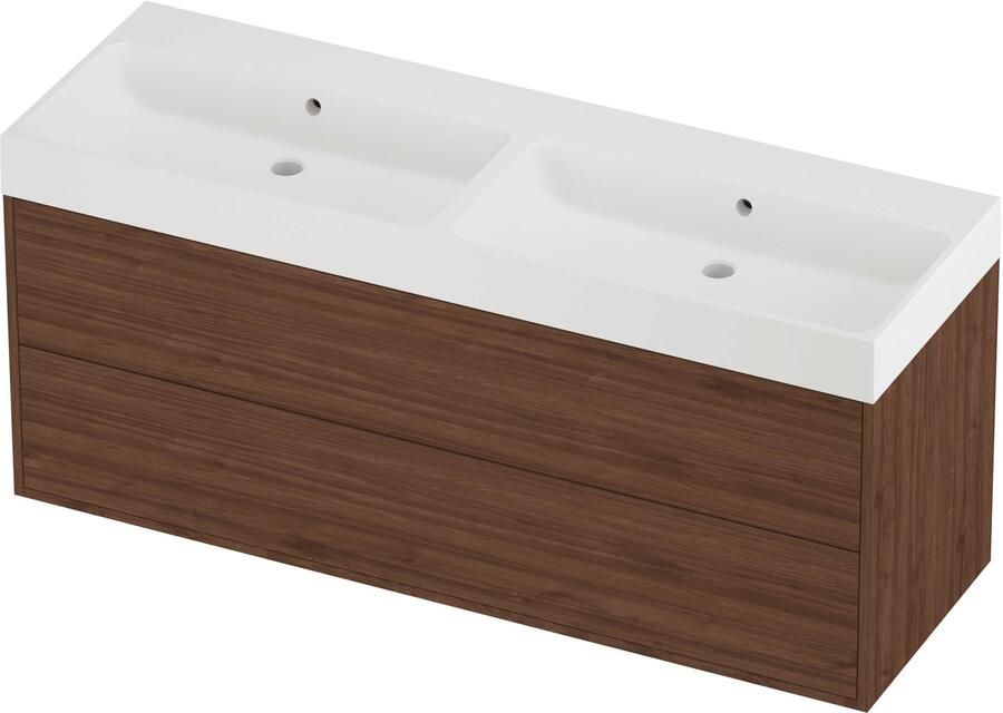 Proline Podium Badmeubelset Polystone Loft Dubbel 140x46x62 cm Mat White Indian Walnut