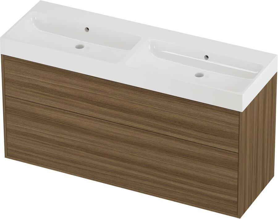 Proline Podium Badmeubelset Polystone Loft Dubbel 140x46x75 cm Glans Wit Caramel Walnut