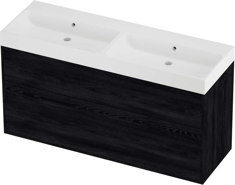 Proline Podium Badmeubelset Polystone Loft Dubbel 140x46x75 cm Mat White Black Oak