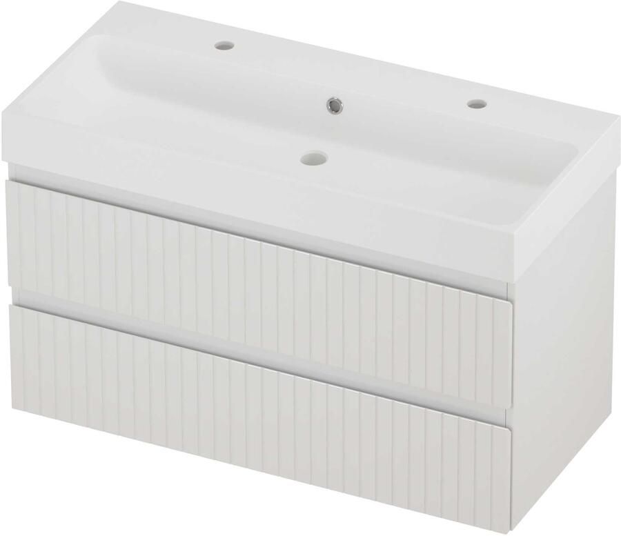 Proline Podium Badmeubelset Polystone Loft Gefreesd 100x46x62 cm Mat White Glans Wit