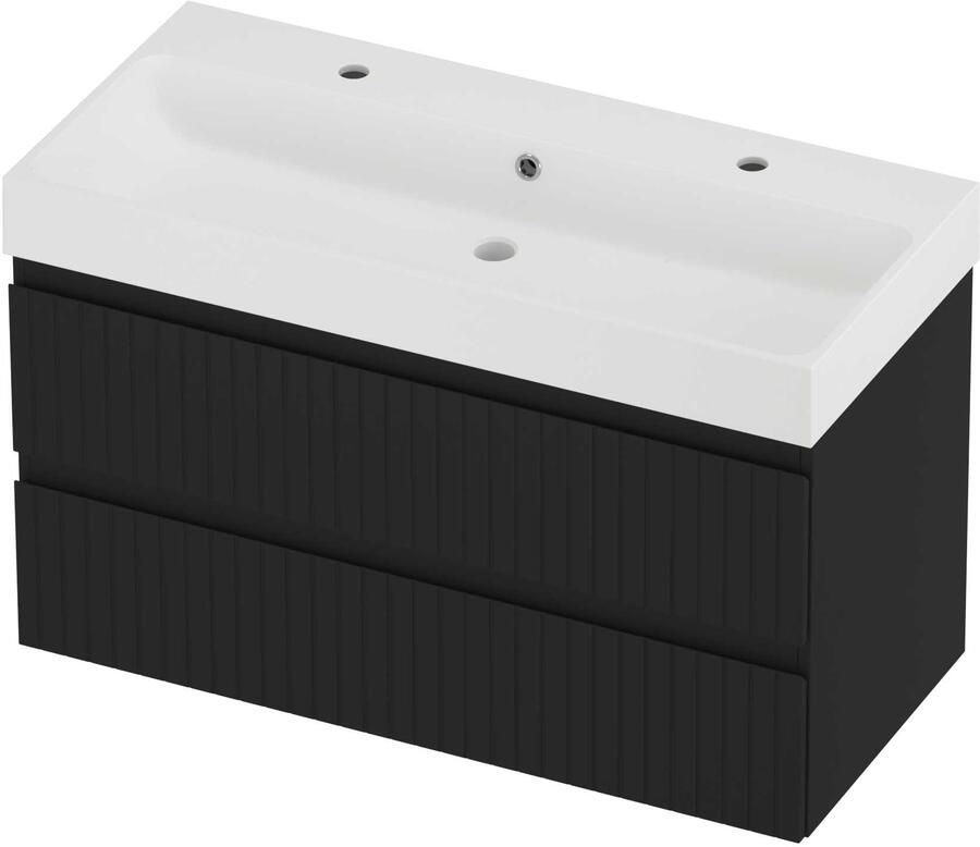 Proline Podium Badmeubelset Polystone Loft Gefreesd 100x46x62 cm Mat White Mat Zwart