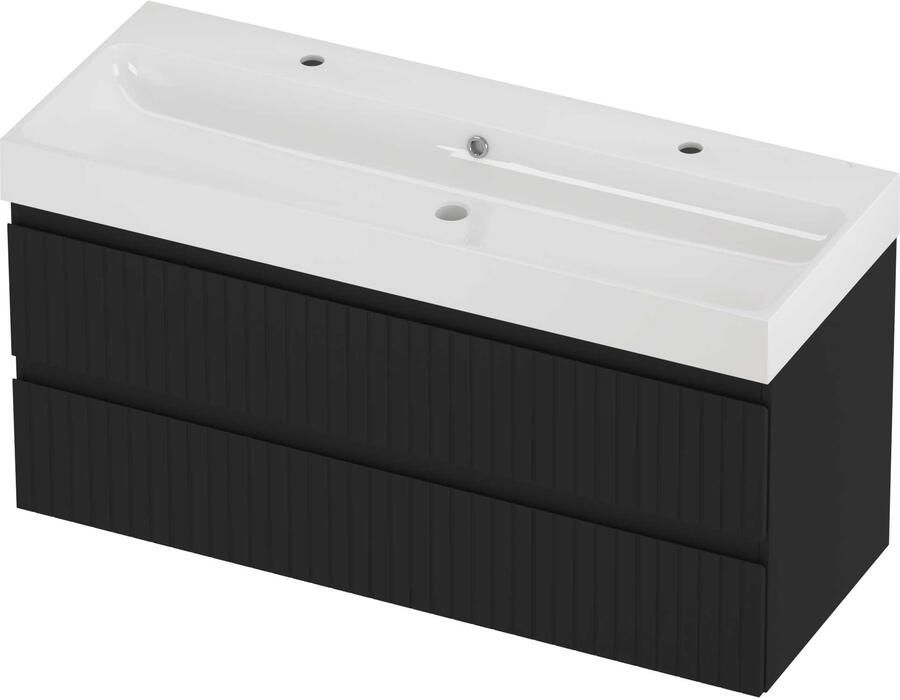 Proline Podium Badmeubelset Polystone Loft Gefreesd 120x46x62 cm Glans Wit Mat Zwart