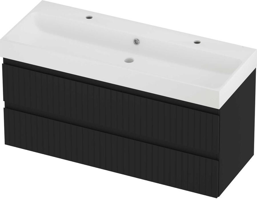 Proline Podium Badmeubelset Polystone Loft Gefreesd 120x46x62 cm Mat White Mat Zwart