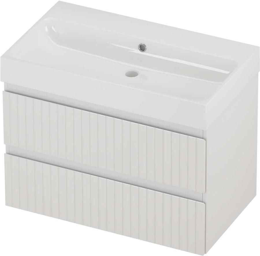 Proline Podium Badmeubelset Polystone Loft Gefreesd 80x46x62 cm Glans Wit Glans Wit