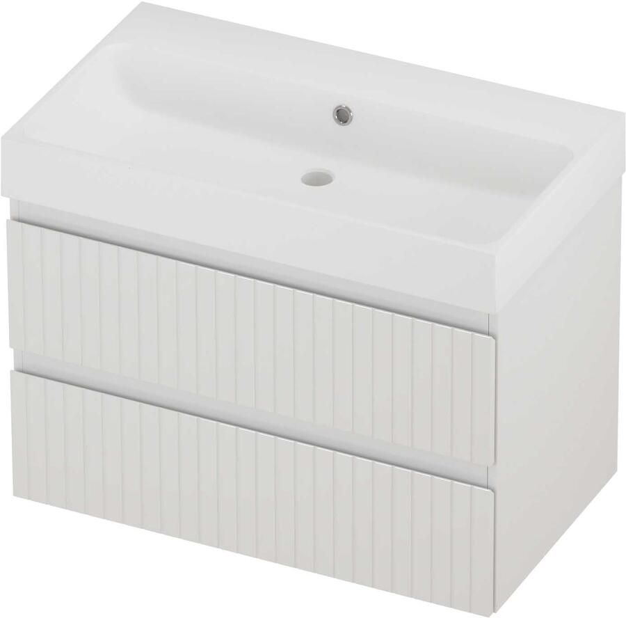 Proline Podium Badmeubelset Polystone Loft Gefreesd 80x46x62 cm Mat White Glans Wit