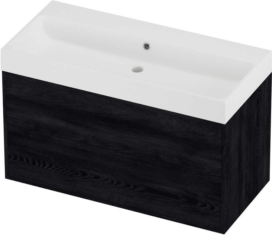 Proline Podium Badmeubelset Polystone Loft In Kader 100x46x62 cm Mat White Black Oak
