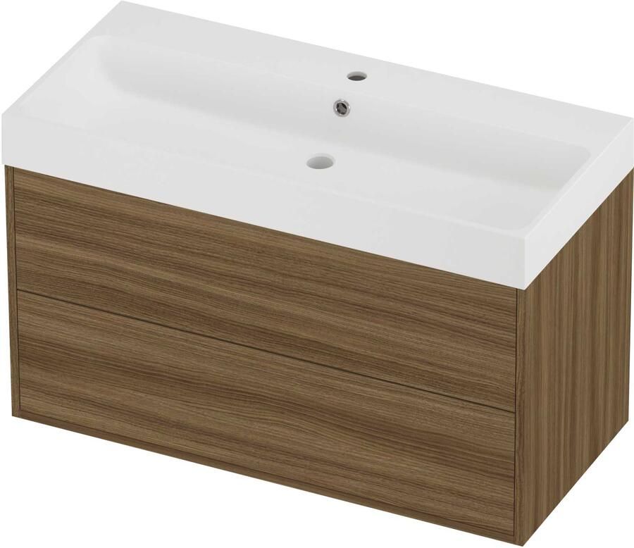 Proline Podium Badmeubelset Polystone Loft In Kader 100x46x62 cm Mat White Caramel Walnut