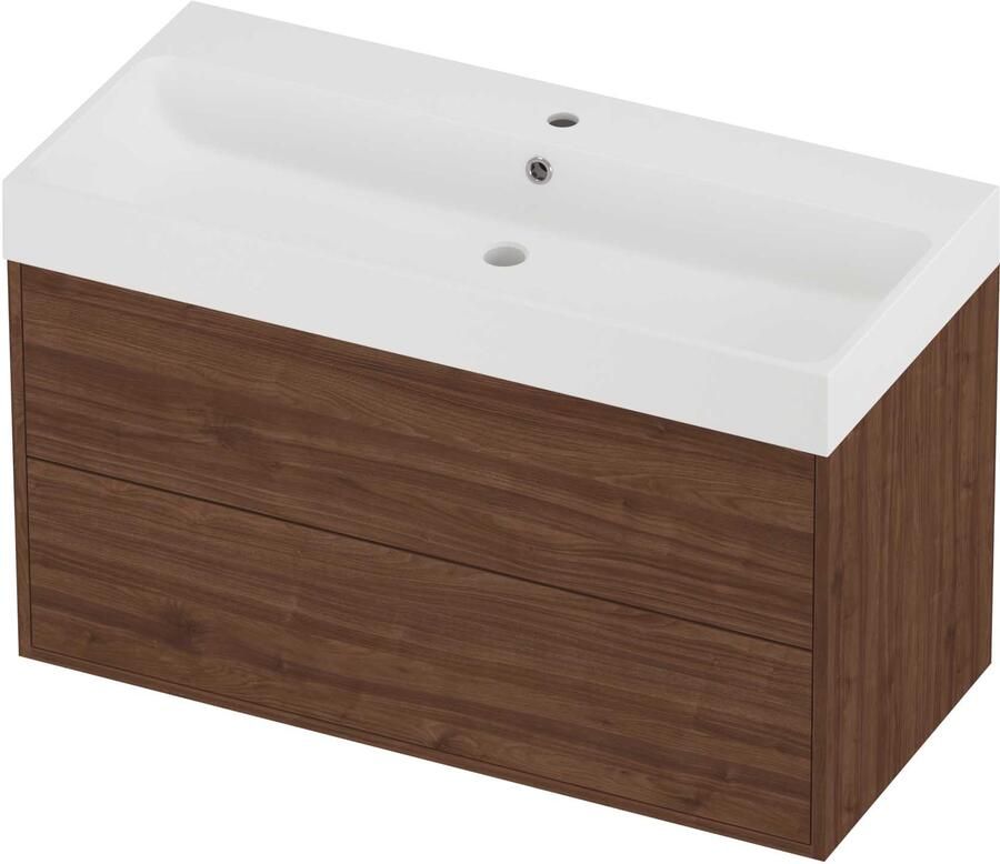 Proline Podium Badmeubelset Polystone Loft In Kader 100x46x62 cm Mat White Indian Walnut