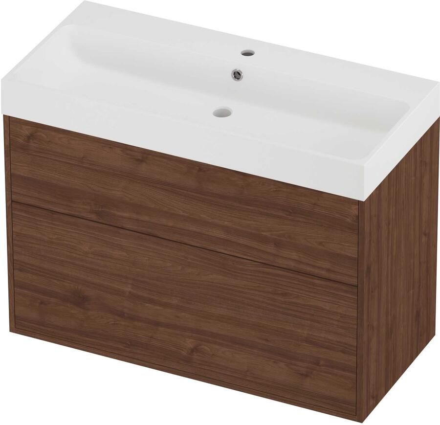 Proline Podium Badmeubelset Polystone Loft In Kader 100x46x75 cm Mat White Indian Walnut