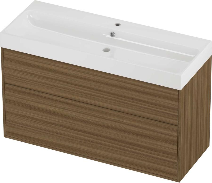 Proline Podium Badmeubelset Polystone Loft In Kader 120x46x75 cm Glans Wit Caramel Walnut