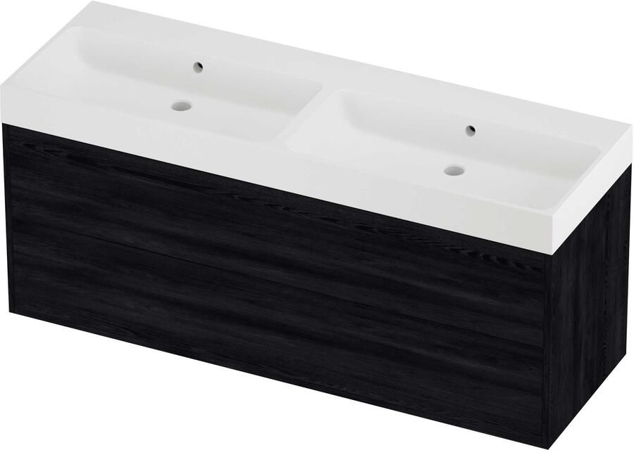 Proline Podium Badmeubelset Polystone Loft In Kader 140x46x62 cm Mat White Black Oak