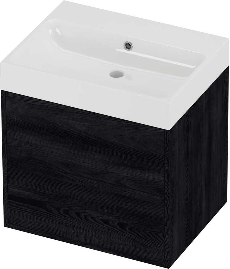 Proline Podium Badmeubelset Polystone Loft In Kader 60x46x62 cm Glans Wit Black Oak