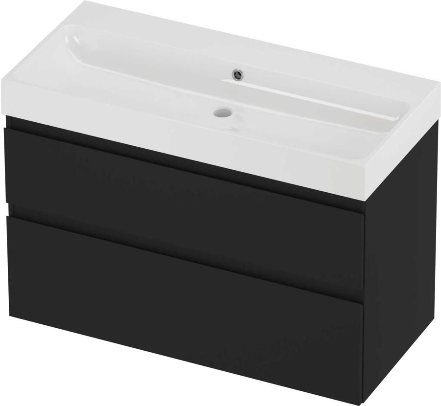 Proline Podium Badmeubelset Polystone Loft Zonder Kraangat 100x46x70 cm Glans Wit Mat Zwart