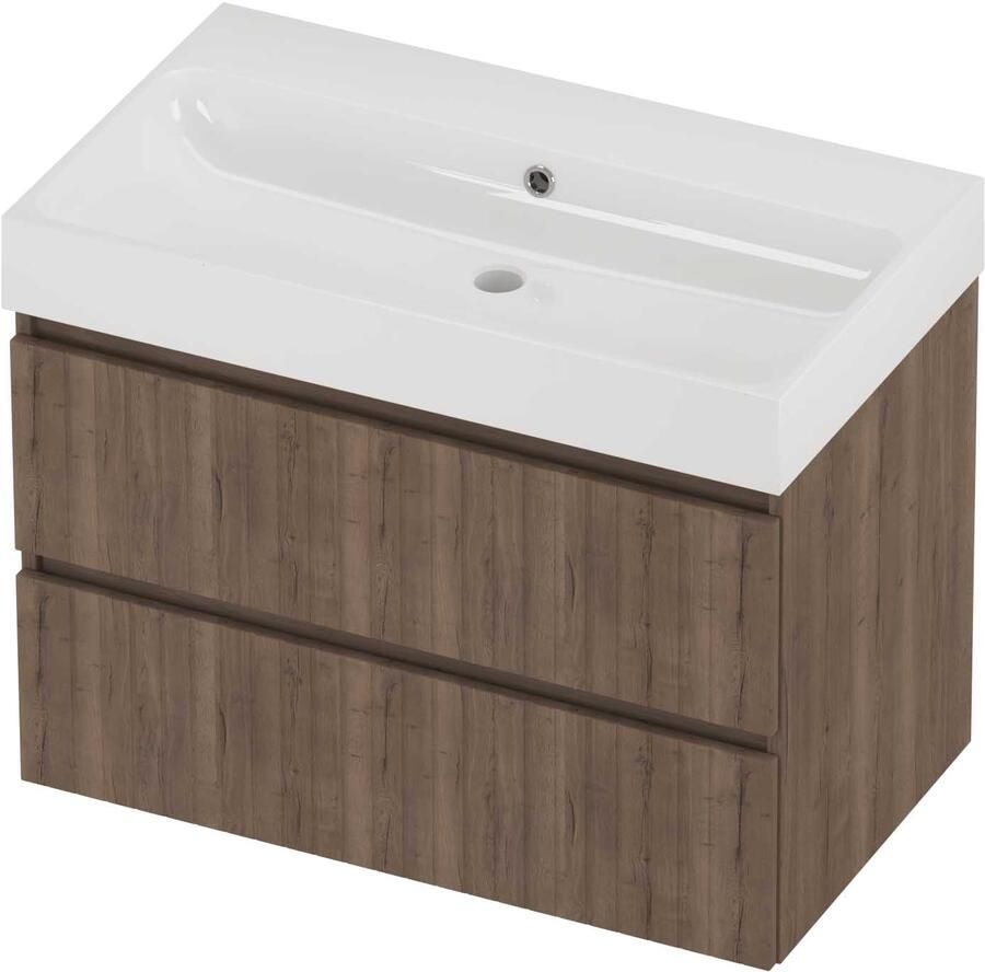 Proline Podium Badmeubelset Polystone Loft Zonder Kraangat 80x46x62 cm Glans Wit Terra Oak