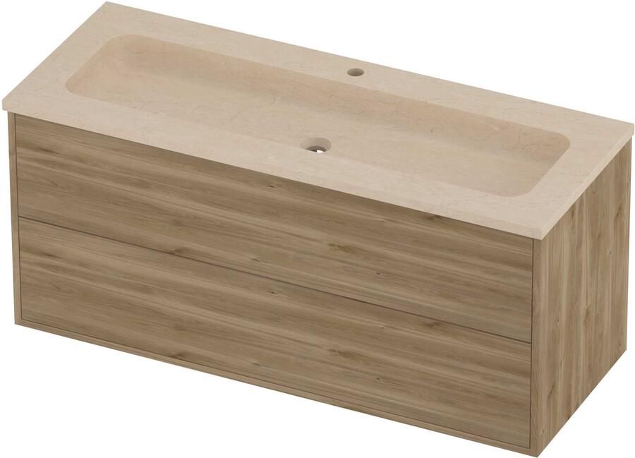 Proline Rollo Badmeubelset Hardsteen Elegant 1 Kraangat 120x46x54 cm Sand Stone Cider Oak