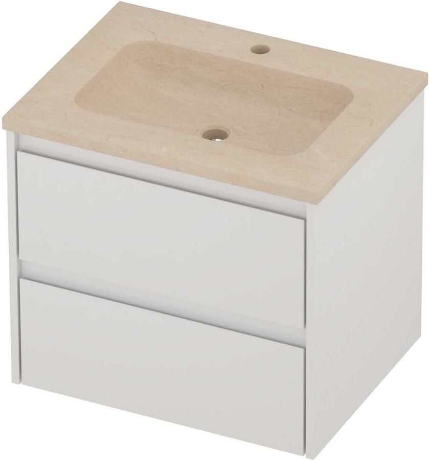 Proline Rollo Badmeubelset Hardsteen Elegant 1 Kraangat 60x46x54 cm Sand Stone Glans Wit