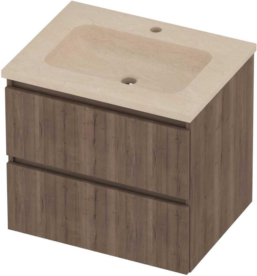 Proline Rollo Badmeubelset Hardsteen Elegant 1 Kraangat 60x46x54 cm Sand Stone Terra Oak