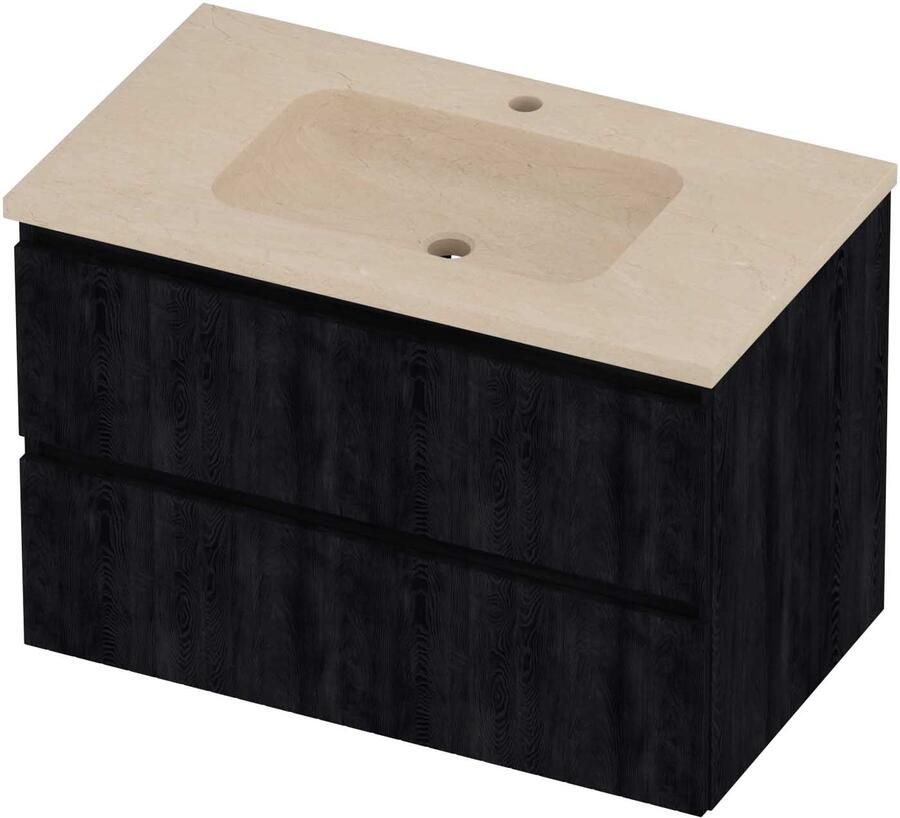 Proline Rollo Badmeubelset Hardsteen Elegant 1 Kraangat 80x46x54 cm Sand Stone Charcoal Oak