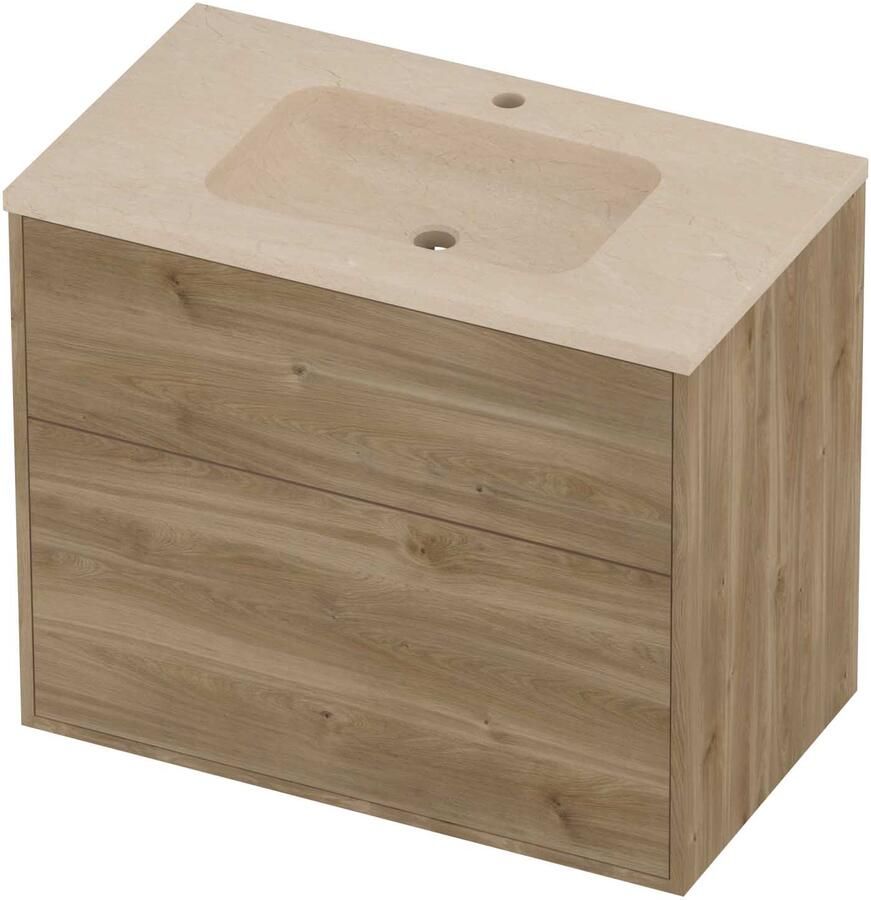 Proline Rollo Badmeubelset Hardsteen Elegant 1 Kraangat 80x46x67 cm Sand Stone Cider Oak