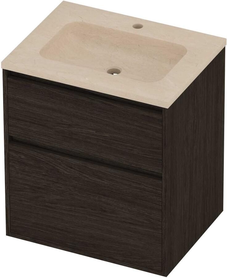 Proline Rollo Badmeubelset Hardsteen Elegant 1 Kraangat Greeploos 60x46x67 cm Sand Stone Mokka Oak