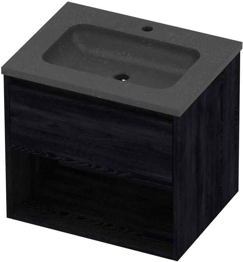 Proline Rollo Badmeubelset Hardsteen Elegant 1 Kraangat Met Schap 60x46x54 cm Blue Stone Black Oak