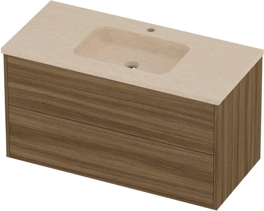 Proline Rollo Badmeubelset Hardsteen Elegant 100x46x54 cm Sand Stone Caramel Walnut