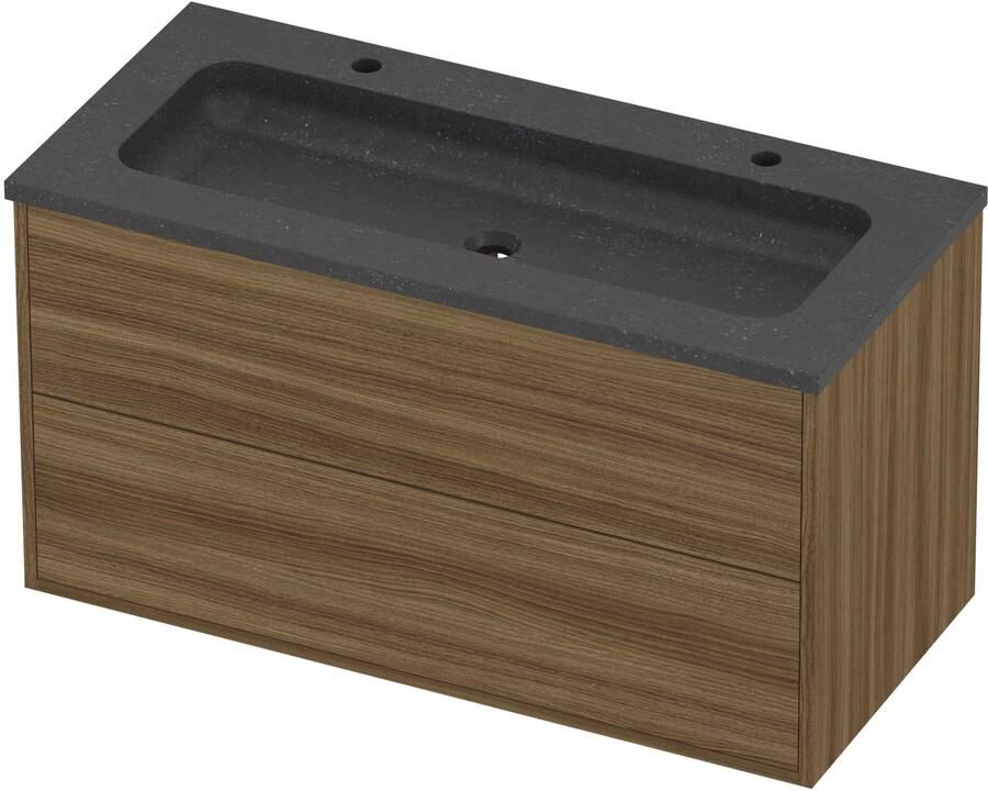 Proline Rollo Badmeubelset Hardsteen Elegant 2 Gaten 100x46x54 cm Blue Stone Caramel Walnut